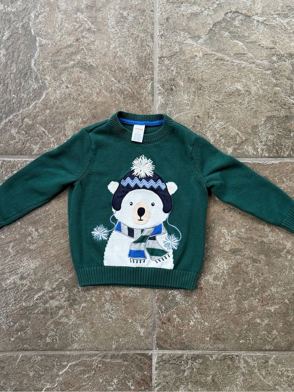 Gymboree Boys Green Polar Bear Winter Knit Sweater Size 3T Holiday/Christmas